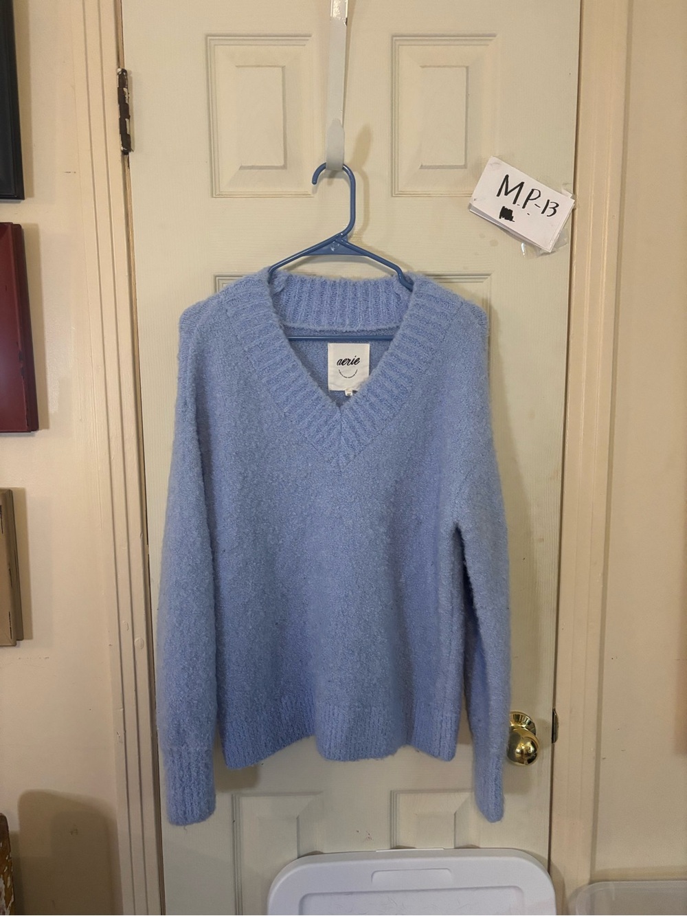 aerie Light Blue V-Neck Cozy Knit Sweater